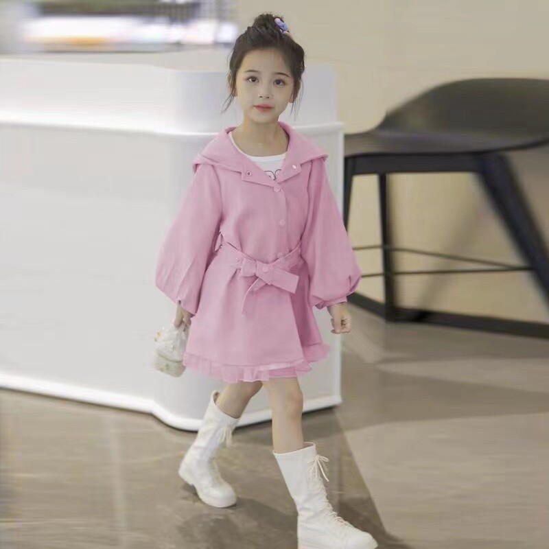 Καμπαρντίνα για κορίτσια Ανοιξιάτικα και Φθινοπωρινά Ρούχα 2024 Νέα Ρούχα Κοριτσίστικα Μεσήλικες και Μικρά Παιδικά Φαρδιά Παλτό με κουκούλα