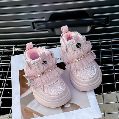 Bling Butterfly Toddker Αθλητικά παπούτσια για κορίτσια Princess Ruffles PU Παιδικά καθημερινά παπούτσια Hook Loop μαλακό κάτω μέρος παιδικά αθλητικά παπούτσια