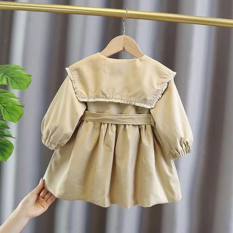 Elegantan kaki trenč kaput srednje dužine za djevojčice, nova jesen 2024., dječja dječja jakna s okruglim izrezom i širokim krojem