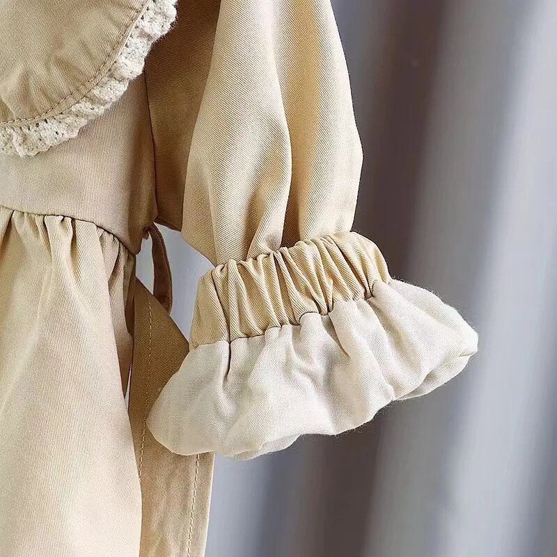 Elegantan kaki trenč kaput srednje dužine za djevojčice, nova jesen 2024., dječja dječja jakna s okruglim izrezom i širokim krojem