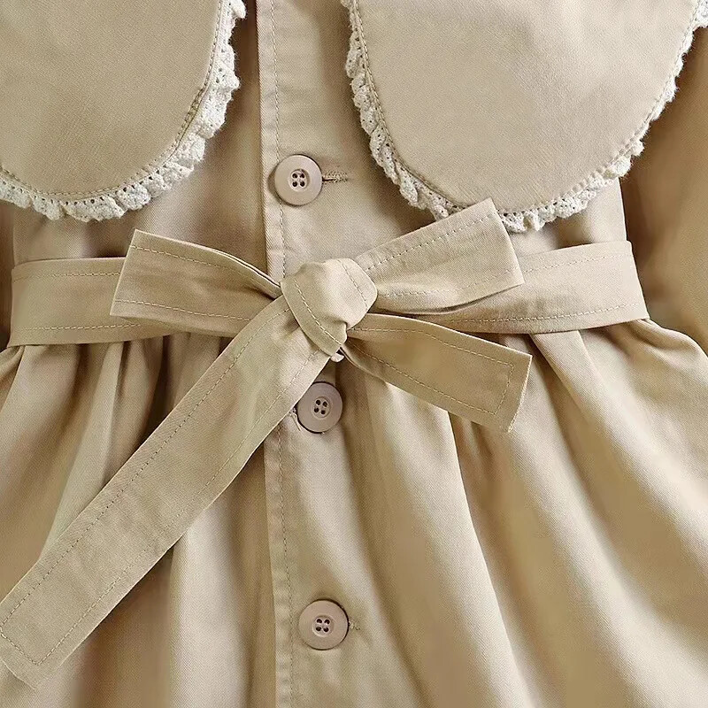 Elegantan kaki trenč kaput srednje dužine za djevojčice, nova jesen 2024., dječja dječja jakna s okruglim izrezom i širokim krojem