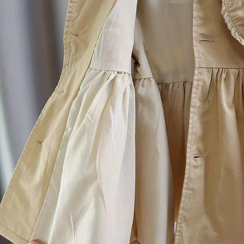 Elegantan kaki trenč kaput srednje dužine za djevojčice, nova jesen 2024., dječja dječja jakna s okruglim izrezom i širokim krojem