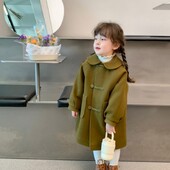 Mergaičių vilnonis paltas paltas Striukė nuo vėjo viršutiniai drabužiai 2024 m. žalia šilta stora žiemos šilta sniego kostiumai kalėdinė dovana vaikiška Cl