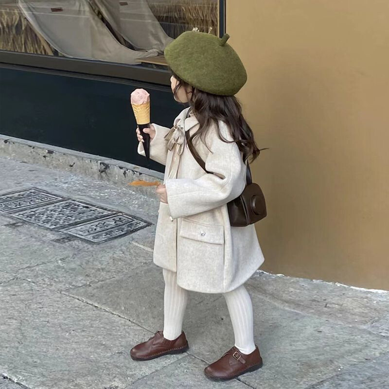 Meiteņu vilnas mētelis virsjaka jaka pret vēju virsdrēbes 2024 Skaisti biezi ziemas siltie sniega tērpi Ziemassvētku dāvana bērniem Clo