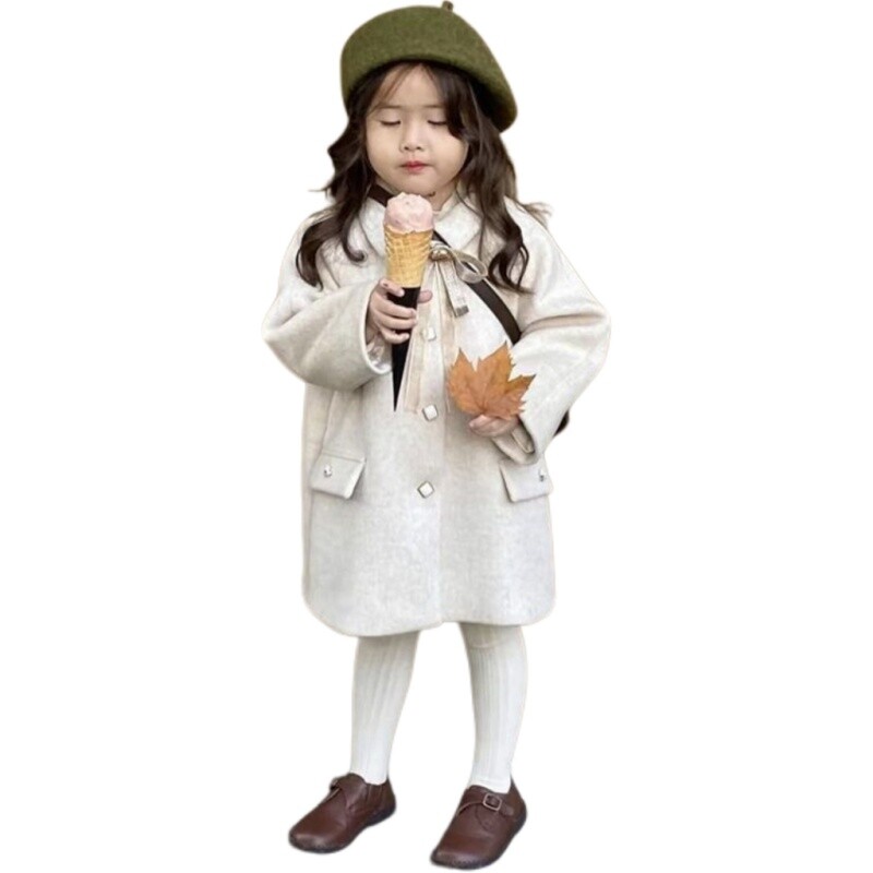 Meiteņu vilnas mētelis virsjaka jaka pret vēju virsdrēbes 2024 Skaisti biezi ziemas siltie sniega tērpi Ziemassvētku dāvana bērniem Clo