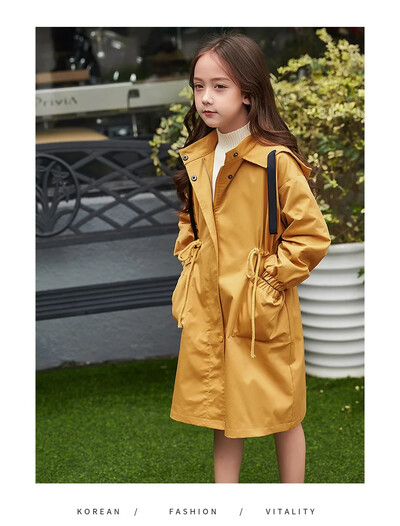 Bērni Meitenes Trench Modes Savelkamās aukliņas ar kapuci jaka Topi Pavasaris Rudens Bērnu Apģērbs Pusaudžu Meitenes Vienkrāsains Mētelis