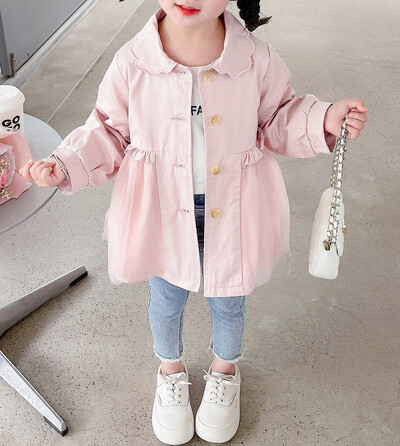 2024 Άνοιξη και φθινόπωρο για κορίτσια Παιδική μόδα μακρυμάνικο πέτο με κουμπιά με ματισμένο πέτο Ανεμοδαρικό παλτό Βρεφικά ρούχα 1-6Y