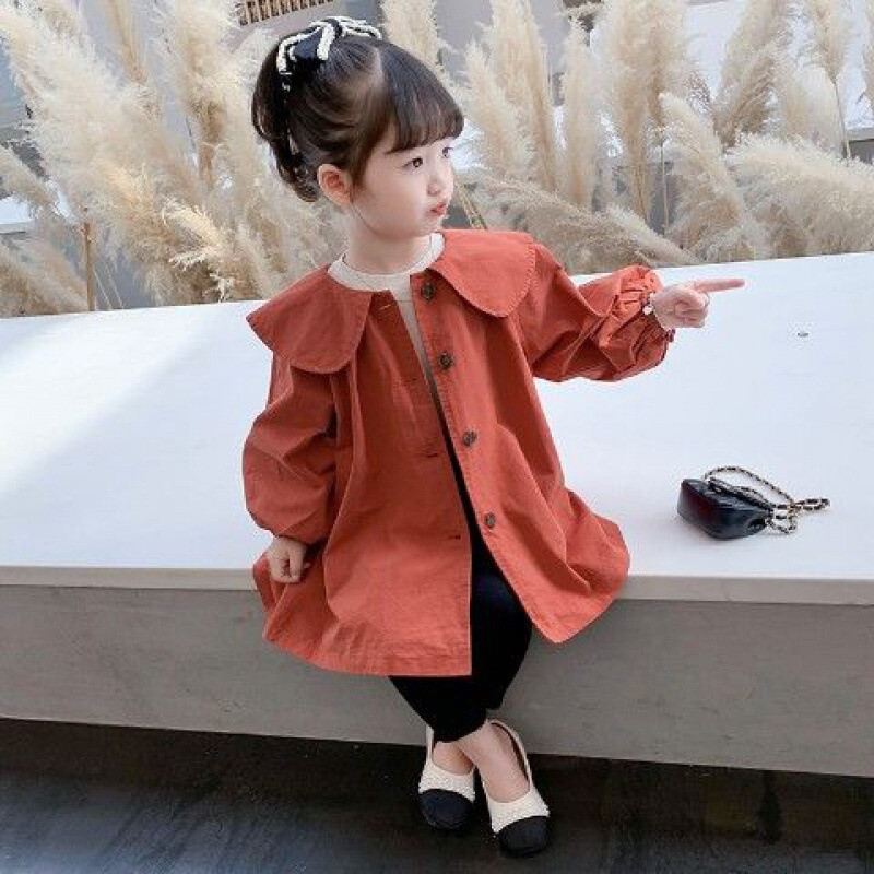 Mergaičių nuo vėjo apsaugantis paltas Paltas Striukė Viršutiniai drabužiai 2024 m. raudono pavasario rudens medvilnės mokyklos lauko paauglių vaikiški drabužiai