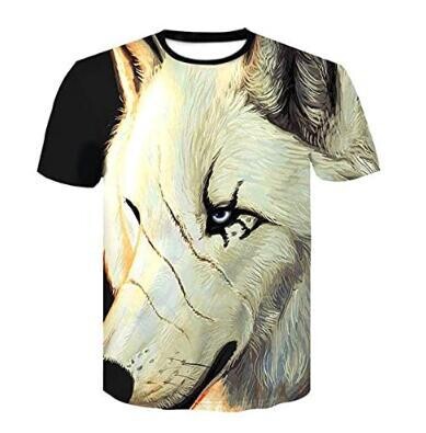 Határon átnyúló külkereskedelmi nyári stílusú farkas ragyogó szemekkel 3D digitális nyomtatás széles és divatos kerek nyakú rövid ujjú póló férfiaknak és nőknek