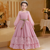 Βρεφικό φόρεμα 2024 Καλοκαιρινή μόδα Δαντέλα Πριγκίπισσα Φορέματα για πάρτι Μακρυμάνικα Λουλούδια Νυφική Στολή Casual Patchwork Μακρύ Φόρεμα