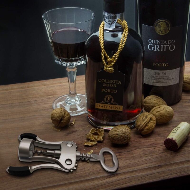 Bornyitó, cinkötvözet borosüvegnyitó, nagy teherbírású szárnyas dugóhúzó, kézi többfunkciós parafacsavar pincérhez, ezüst