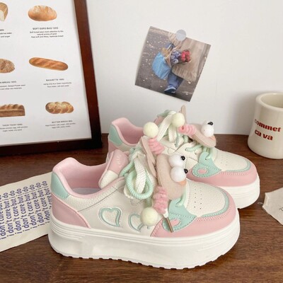 SHANPA Sweet Platform Αθλητικά Παπούτσια Γυναικεία Κορεάτικο Στιλ Γυναικεία πάνινα παπούτσια Kawaii Ροζ Φθινοπωρινά casual Ευέλικτα χαμηλά γυναικεία παπούτσια