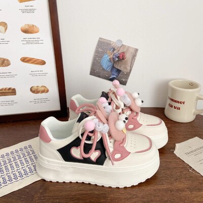 SHANPA Sweet Platform Αθλητικά Παπούτσια Γυναικεία Κορεάτικο Στιλ Γυναικεία πάνινα παπούτσια Kawaii Ροζ Φθινοπωρινά casual Ευέλικτα χαμηλά γυναικεία παπούτσια