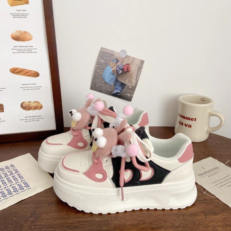 SHANPA Sweet Platform Αθλητικά Παπούτσια Γυναικεία Κορεάτικο Στιλ Γυναικεία πάνινα παπούτσια Kawaii Ροζ Φθινοπωρινά casual Ευέλικτα χαμηλά γυναικεία παπούτσια