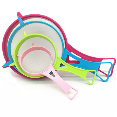 Νέο 4 τμχ Πλαστικό φίλτρο λεπτού διχτυού Τρυπητό γάλακτος σόγιας Σίτα αλευριού με λαβή Εργαλείο κουζίνας χυμού και φίλτρου τσαγιού