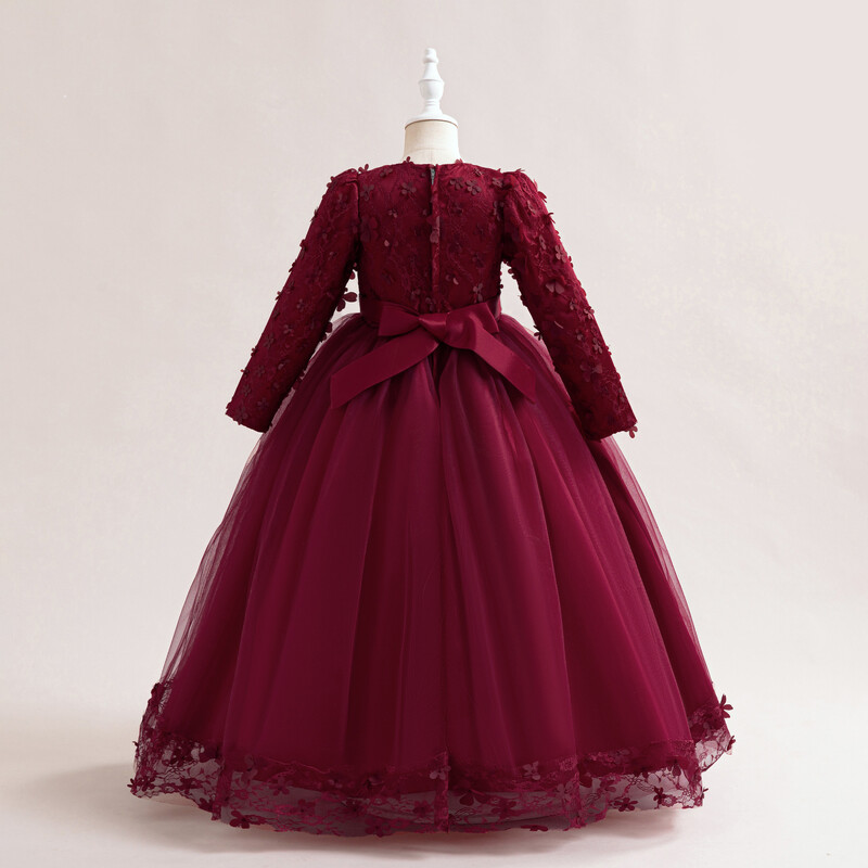 Blizganti bamblys Little Big Girls žieminė ilgomis rankovėmis gėlių žiedlapių Gėlių mergaitės gimtadienio vakarėlio šventė iškilminga suknelė