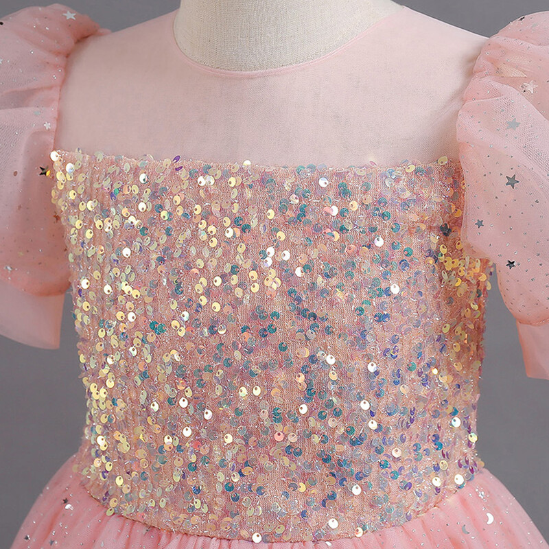 Επίσημο βραδινό φόρεμα για πάρτι γενεθλίων για πάρτι γενεθλίων με παγιέτες, φουσκωτά μανίκια