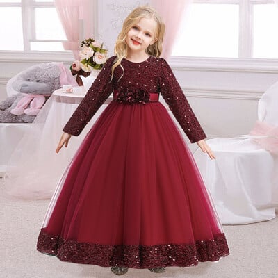 Φόρεμα για πάρτι γενεθλίων για κορίτσι Φιόγκο παγιέτες Παιδικά λουλούδια Φόρεμα πρώτης κοινωνίας Νυφικό παράνυμφος