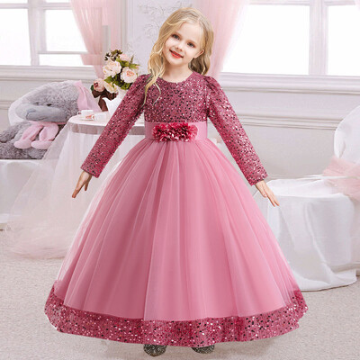 Φόρεμα για πάρτι γενεθλίων για κορίτσι Φιόγκο παγιέτες Παιδικά λουλούδια Φόρεμα πρώτης κοινωνίας Νυφικό παράνυμφος