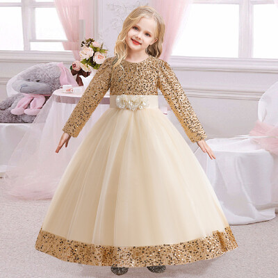 Φόρεμα για πάρτι γενεθλίων για κορίτσι Φιόγκο παγιέτες Παιδικά λουλούδια Φόρεμα πρώτης κοινωνίας Νυφικό παράνυμφος