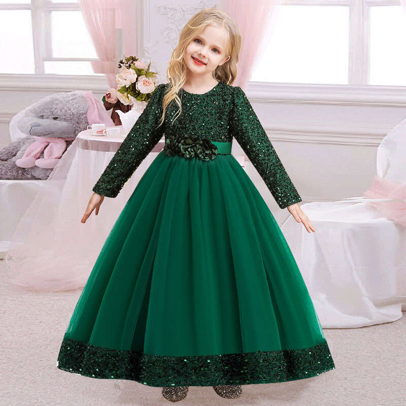 Φόρεμα για πάρτι γενεθλίων για κορίτσι Φιόγκο παγιέτες Παιδικά λουλούδια Φόρεμα πρώτης κοινωνίας Νυφικό παράνυμφος