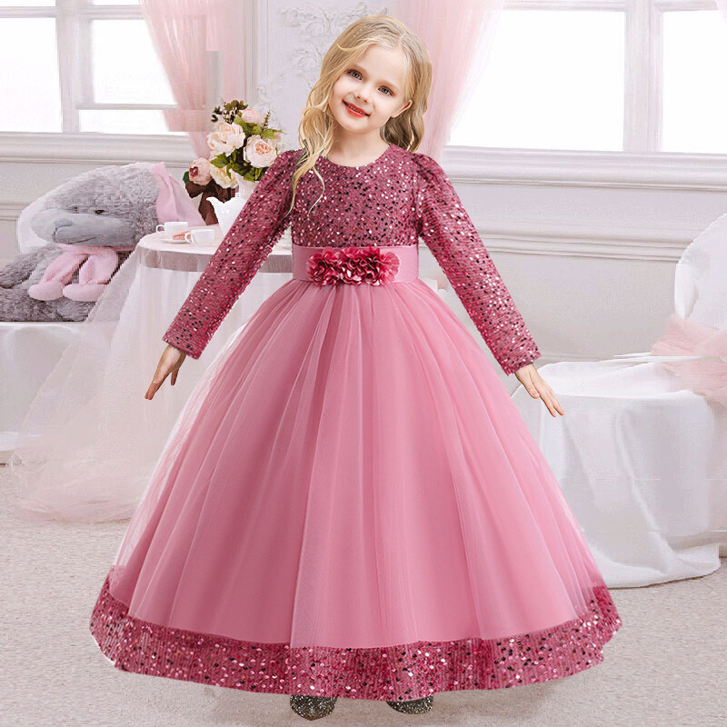 Φόρεμα για πάρτι γενεθλίων για κορίτσι Φιόγκο παγιέτες Παιδικά λουλούδια Φόρεμα πρώτης κοινωνίας Νυφικό παράνυμφος