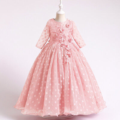 Φόρεμα με μισό μανίκι φθινόπωρο/χειμώνα 4-14Y Παγιέτες με λουλούδια για κορίτσια Φορέματα πριγκίπισσας Φόρεμα χορού γάμου για κορίτσια X209