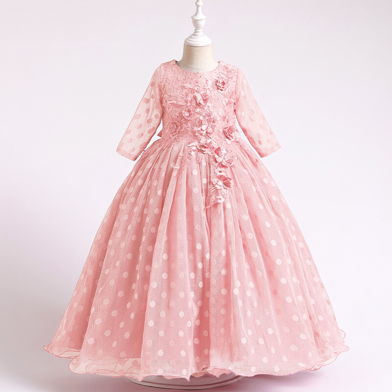 Φόρεμα με μισό μανίκι φθινόπωρο/χειμώνα 4-14Y Παγιέτες με λουλούδια για κορίτσια Φορέματα πριγκίπισσας Φόρεμα χορού γάμου για κορίτσια X209