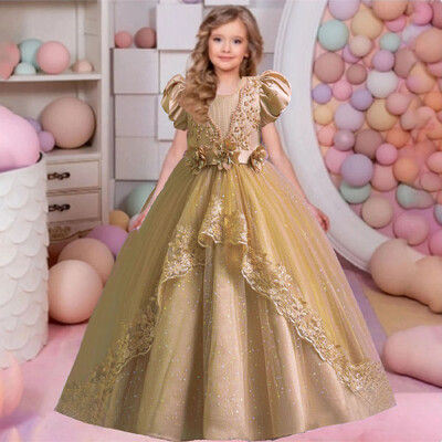 Επίσημο φόρεμα για πάρτι γενεθλίων, λαμπερό μικρό, μεγάλο κορίτσι, φουσκωτά μανίκια AC207