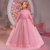 Garām piedurknēm ziedu līgavas māsas meiteņu kleita bērniem Ziemassvētku kostīms mežģīņu bantīte princeses bērnu kleitas meiteņu ballītei kāzu kleita