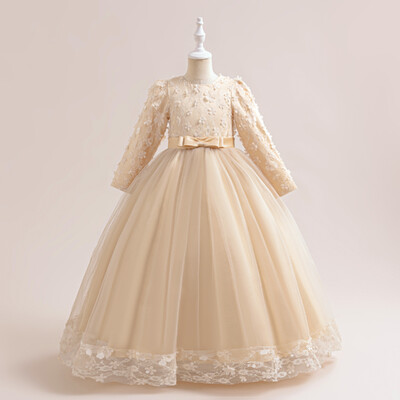 Garām piedurknēm ziedu līgavas māsas meiteņu kleita bērniem Ziemassvētku kostīms mežģīņu bantīte princeses bērnu kleitas meiteņu ballītei kāzu kleita