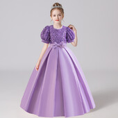 Little Big Girls Puff μανίκια με παγιέτες για πάρτι γενεθλίων για κοριτσάκι Επίσημο μακρύ φόρεμα ALP0013