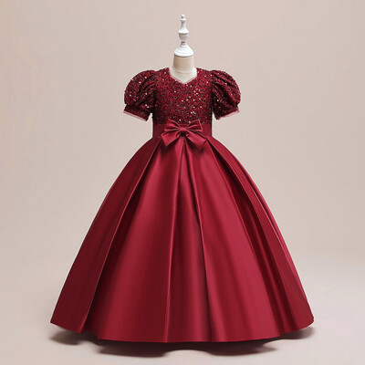 Little Big Girls Puff μανίκια με παγιέτες για πάρτι γενεθλίων για κοριτσάκι Επίσημο μακρύ φόρεμα ALP0013