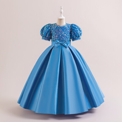 Little Big Girls Puff μανίκια με παγιέτες για πάρτι γενεθλίων για κοριτσάκι Επίσημο μακρύ φόρεμα ALP0013