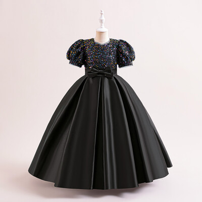 Little Big Girls Puff μανίκια με παγιέτες για πάρτι γενεθλίων για κοριτσάκι Επίσημο μακρύ φόρεμα ALP0013