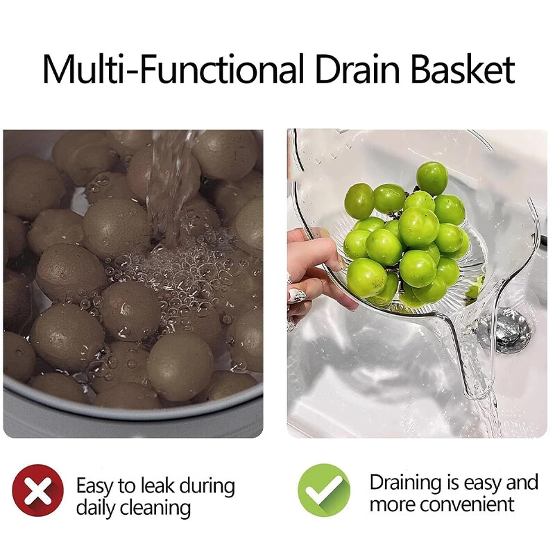 Virtuvės skaidrus drenažo krepšelis daržovių, vaisių plovimo filtras ryžių sietelis kiaurasamtis koštuvas kanalizacijos dubuo Virtuvės valymo įrankis