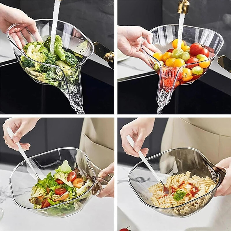 Virtuvės skaidrus drenažo krepšelis daržovių, vaisių plovimo filtras ryžių sietelis kiaurasamtis koštuvas kanalizacijos dubuo Virtuvės valymo įrankis