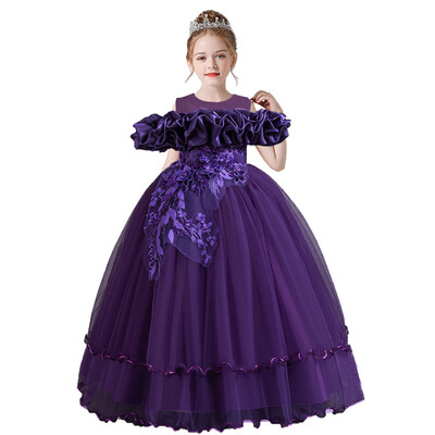 4-14 metų mažoms mergaitėms iš peties išsiuvinėtos gėlių mergaitės gimtadienio baigimo ceremonijos konkurso suknelė