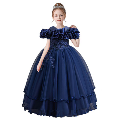 4-14 metų mažoms mergaitėms iš peties išsiuvinėtos gėlių mergaitės gimtadienio baigimo ceremonijos konkurso suknelė