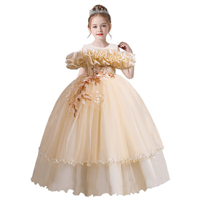 4-14 metų mažoms mergaitėms iš peties išsiuvinėtos gėlių mergaitės gimtadienio baigimo ceremonijos konkurso suknelė