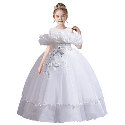 4-14 metų mažoms mergaitėms iš peties išsiuvinėtos gėlių mergaitės gimtadienio baigimo ceremonijos konkurso suknelė