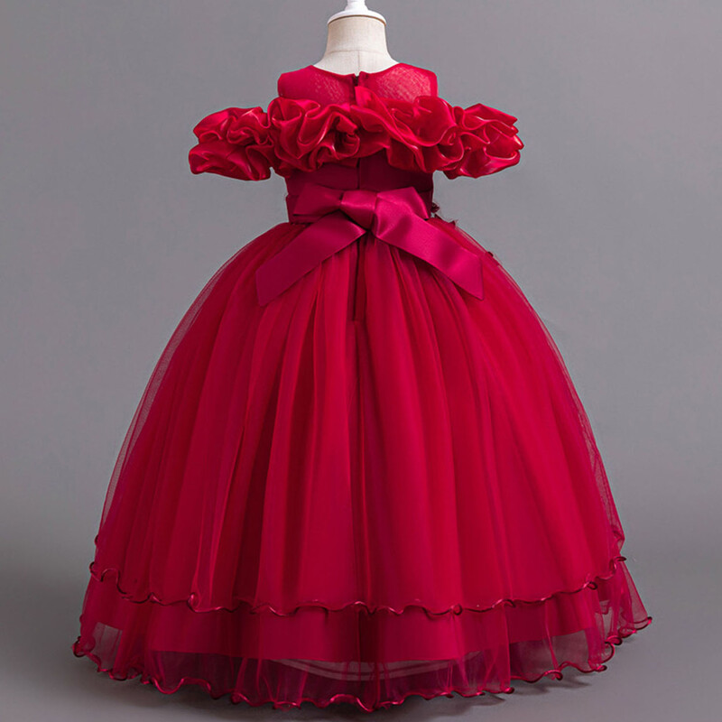 4-14 metų mažoms mergaitėms iš peties išsiuvinėtos gėlių mergaitės gimtadienio baigimo ceremonijos konkurso suknelė