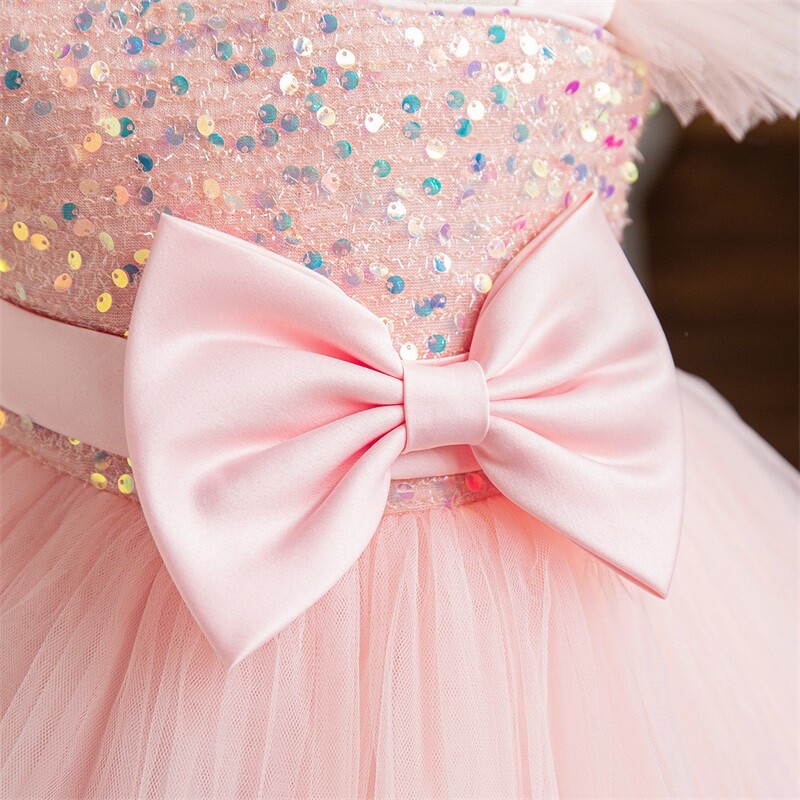 Nyári flitteres vállú kislányruha 1. születésnapi buli tüllruha karácsonyra újévre Tutu ruha babaruha 1-5 éves korig