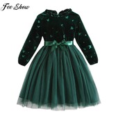 Copii Fete Rochie de Crăciun cu mânecă lungă cu imprimeu fluture Tutu din plasă Petrecere Anul Nou Zi de naștere Nuntă Bal Seara Rochie de prințesă