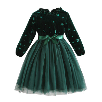 Copii Fete Rochie de Crăciun cu mânecă lungă cu imprimeu fluture Tutu din plasă Petrecere Anul Nou Zi de naștere Nuntă Bal Seara Rochie de prințesă