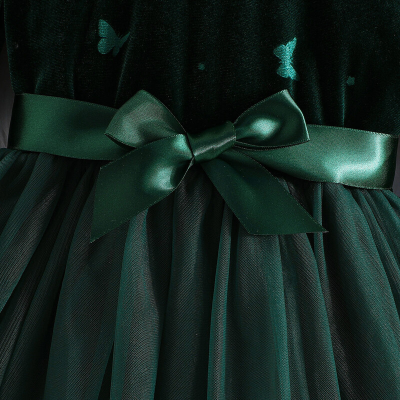 Copii Fete Rochie de Crăciun cu mânecă lungă cu imprimeu fluture Tutu din plasă Petrecere Anul Nou Zi de naștere Nuntă Bal Seara Rochie de prințesă