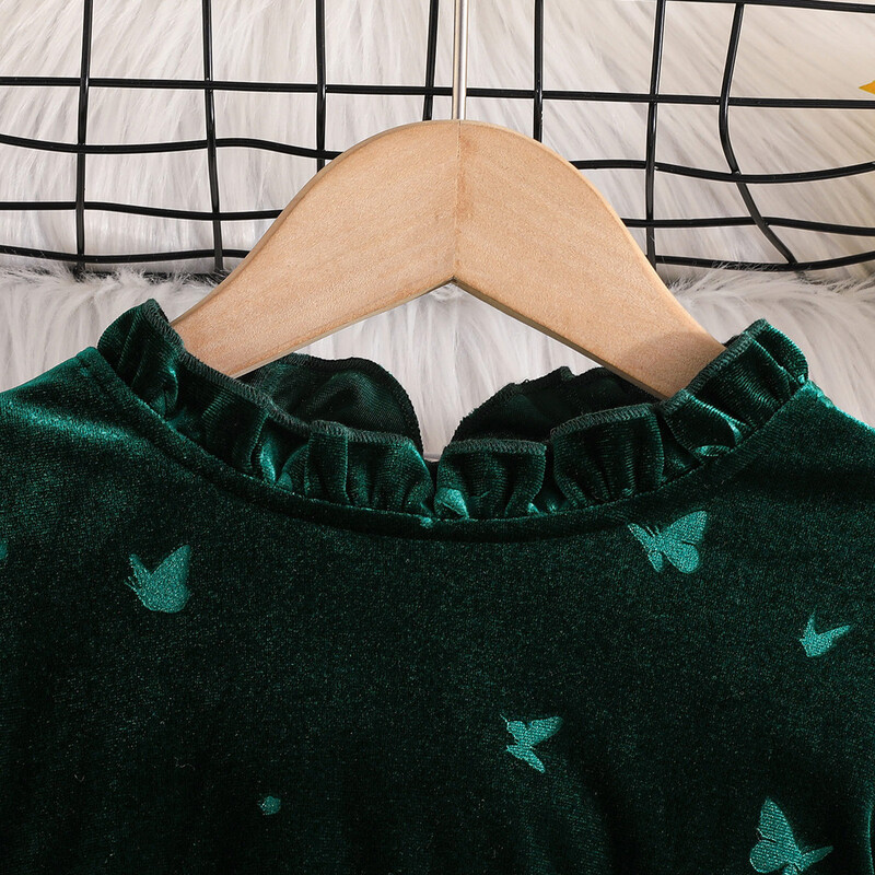 Copii Fete Rochie de Crăciun cu mânecă lungă cu imprimeu fluture Tutu din plasă Petrecere Anul Nou Zi de naștere Nuntă Bal Seara Rochie de prințesă