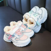 Παπούτσια για τρέξιμο για κορίτσια Μαθητικά πάνινα παπούτσια παχιά μαλακά σόλα με γούνα Χειμώνας 2024 Νέα παιδικά αθλητικά παπούτσια Αντιολισθητικά μοντέρνα