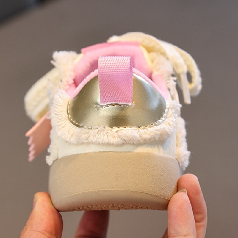 Παπούτσια για κορίτσια Φθινοπωρινή χειμερινή μόδα PU Δερμάτινα ζεστά βαμβακερά παπούτσια με κορδόνια Παιδικά αθλητικά παπούτσια με μαλακή σόλα Ευέλικτα αντιολισθητικά παπούτσια για πατίνια