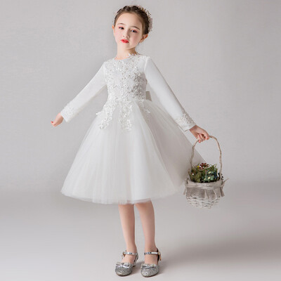 Piros Kék tavaszi fehér hosszú ujjú hercegnő koszorúslány ruha lányoknak virágparti esküvői 6 7 8 9 10 12 éves gyerek babaruhák